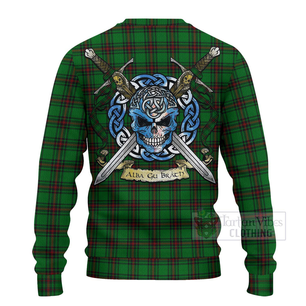 Tartan Vibes Clothing Beveridge Tartan Knitted Sweater with Family Crest Celtic Skull Style