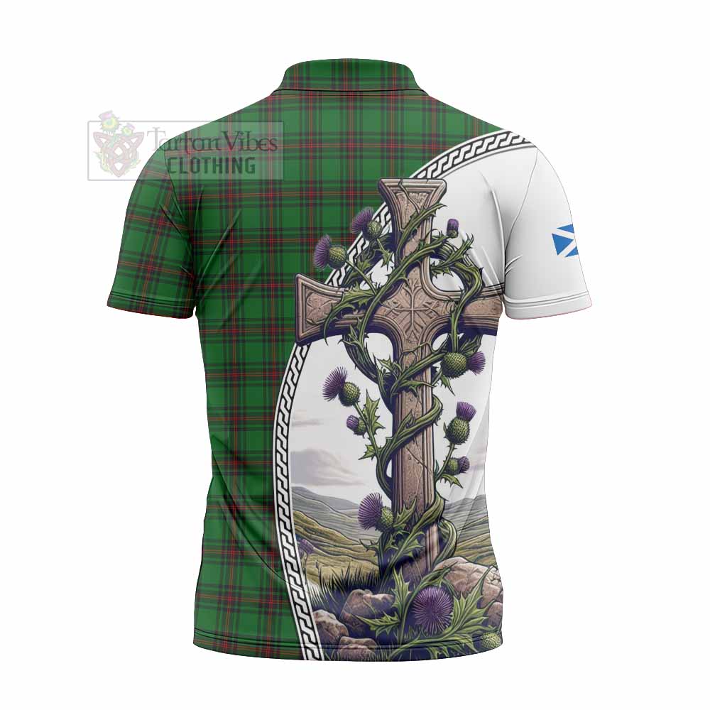 Tartan Vibes Clothing Beveridge Tartan Zipper Polo Shirt with Family Crest and St. Andrew's Cross Accented by Thistle Vines