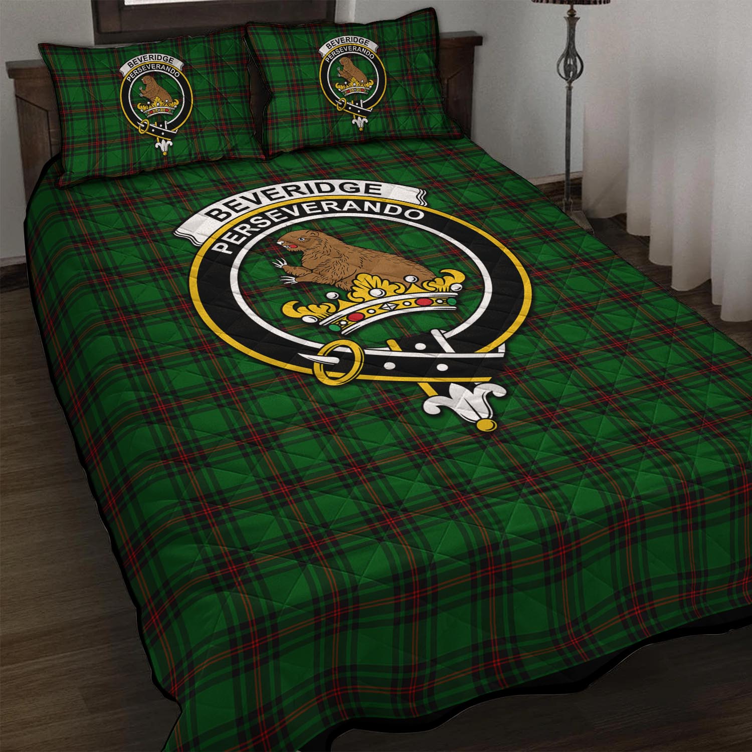 Beveridge Tartan Quilt Bed Set with Family Crest - Tartan Vibes Clothing