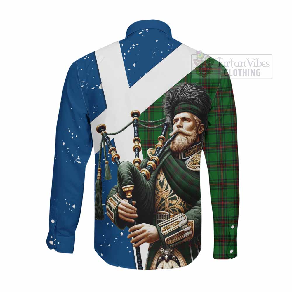 Tartan Vibes Clothing Beveridge Tartan Long Sleeve Button Shirt with Family Crest Scottish Bagpiper Vibes