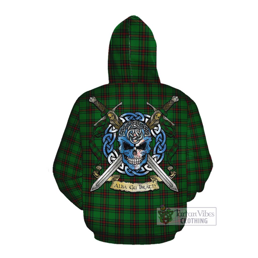 Tartan Vibes Clothing Beveridge Tartan Cotton Hoodie with Family Crest Celtic Skull Style