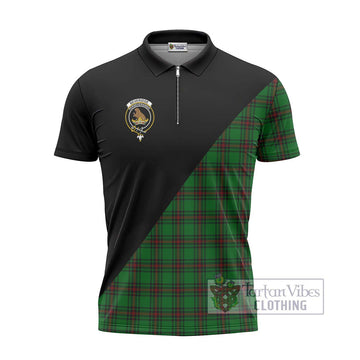 Beveridge Tartan Zipper Polo Shirt with Family Crest and Military Logo Style