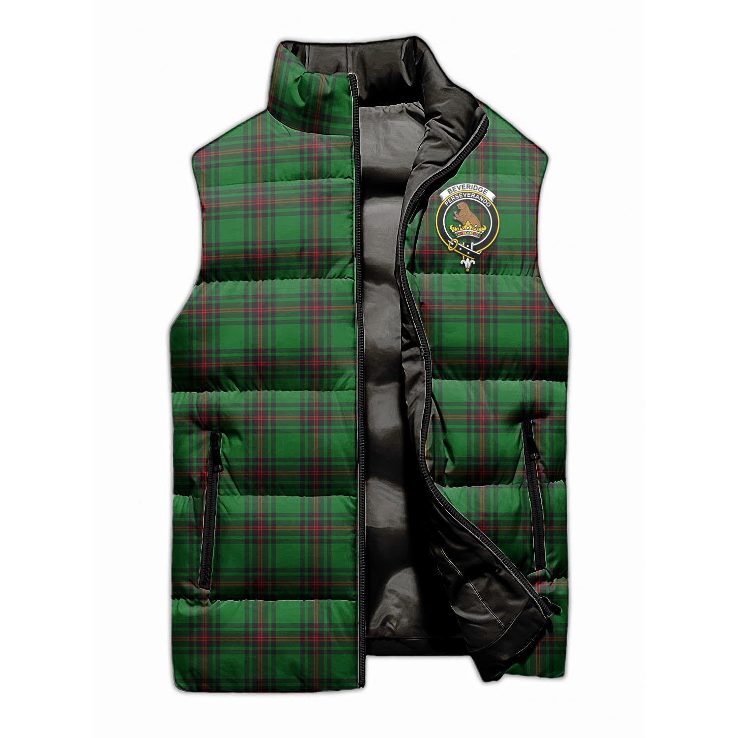 Beveridge Tartan Sleeveless Puffer Jacket with Family Crest - Tartanvibesclothing