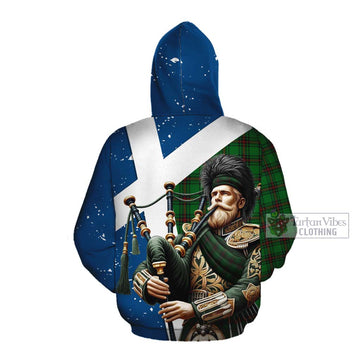 Beveridge Tartan Cotton Hoodie with Family Crest Scottish Bagpiper Vibes