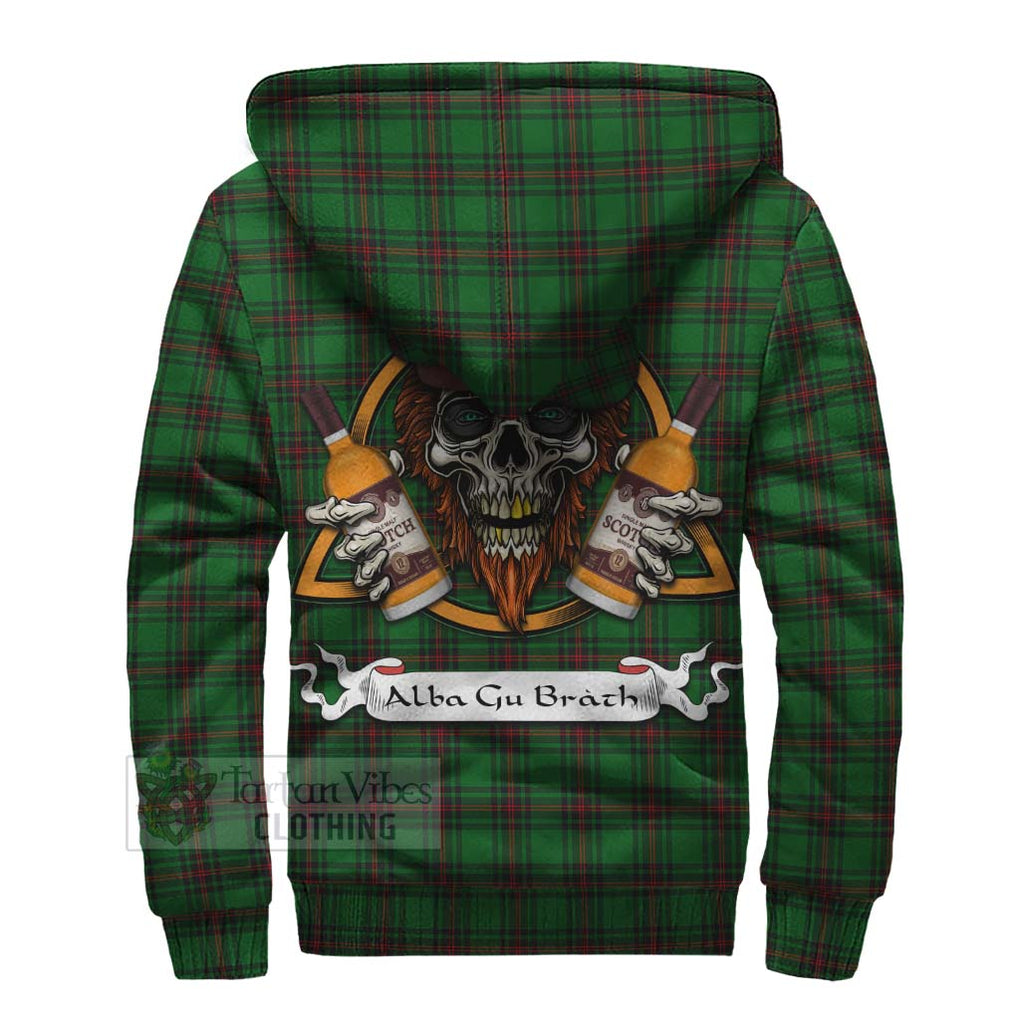 Tartan Vibes Clothing Beveridge Tartan Sherpa Hoodie with Family Crest and Bearded Skull Holding Bottles of Whiskey