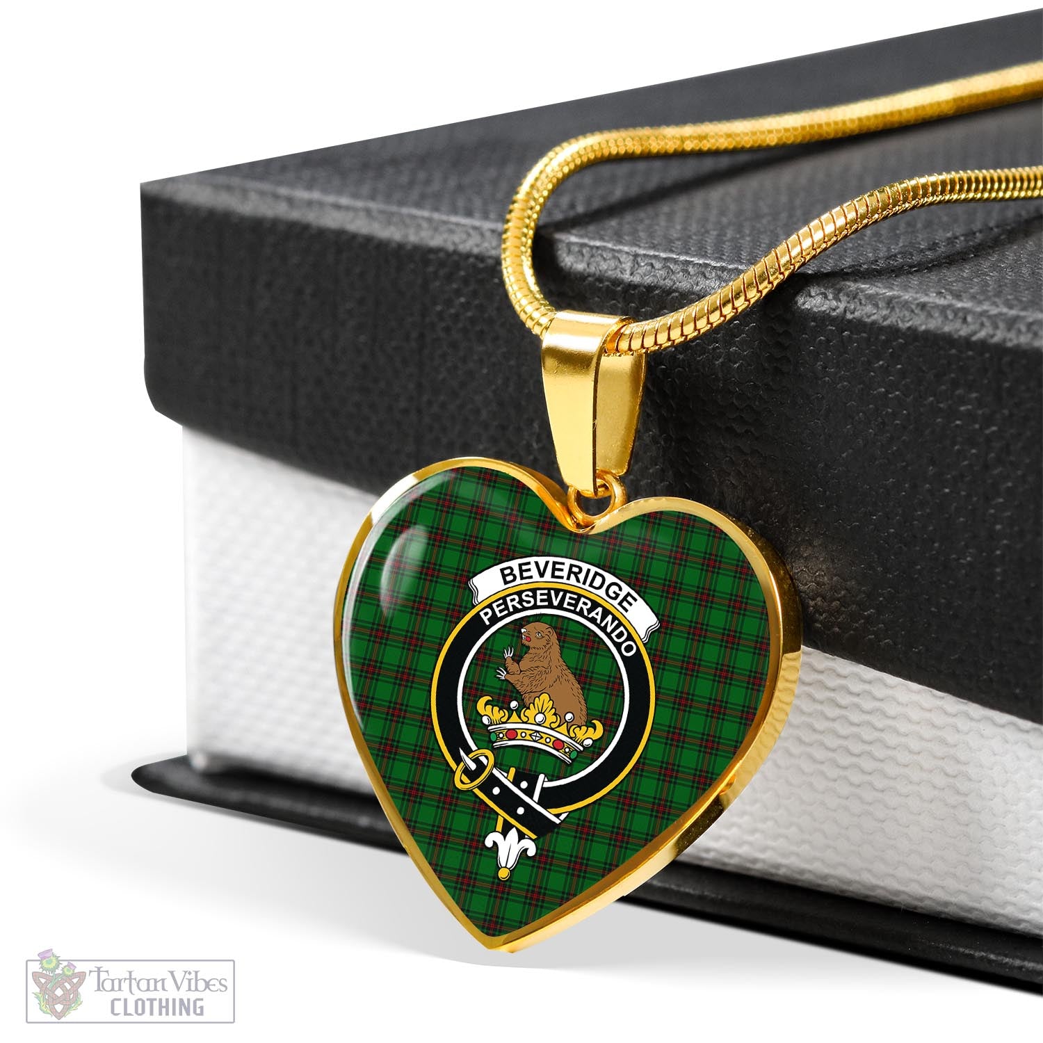 Tartan Vibes Clothing Beveridge Tartan Heart Necklace with Family Crest