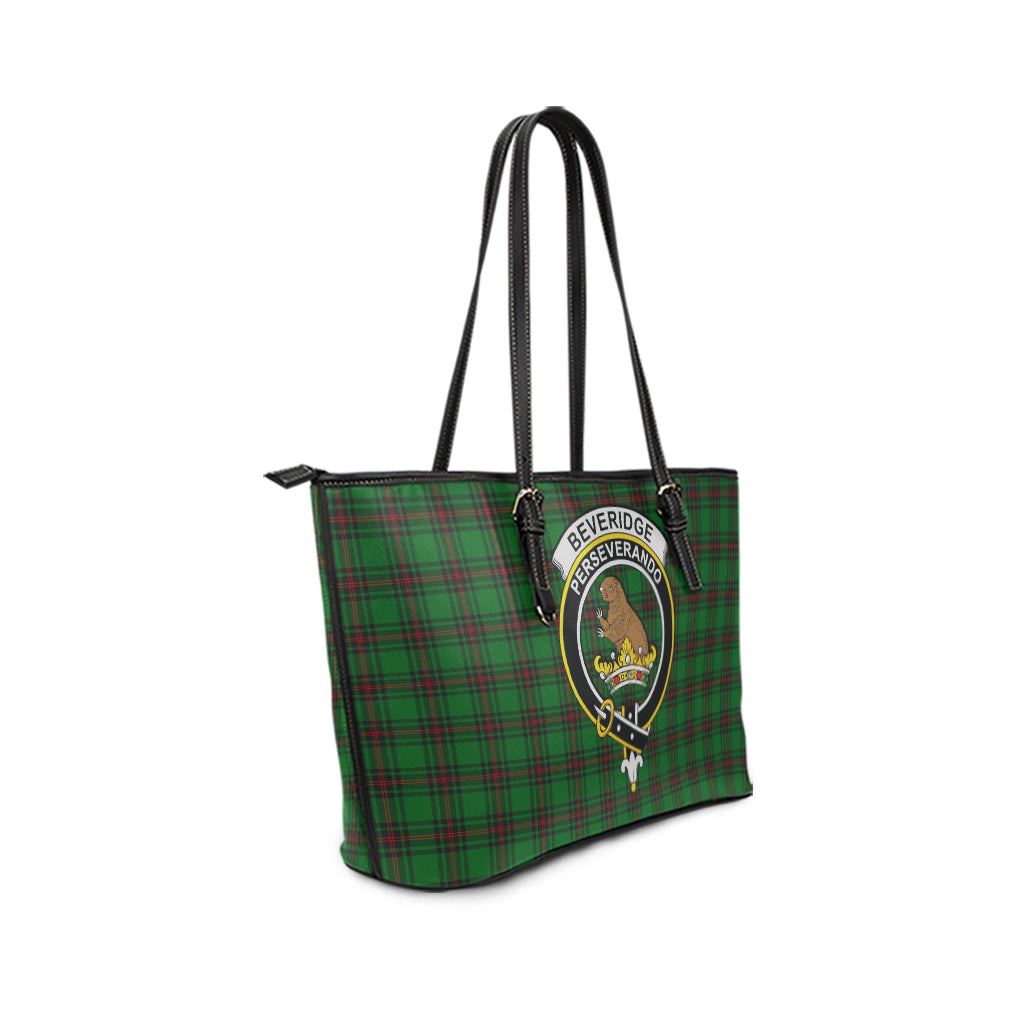 Beveridge Tartan Leather Tote Bag with Family Crest - Tartanvibesclothing