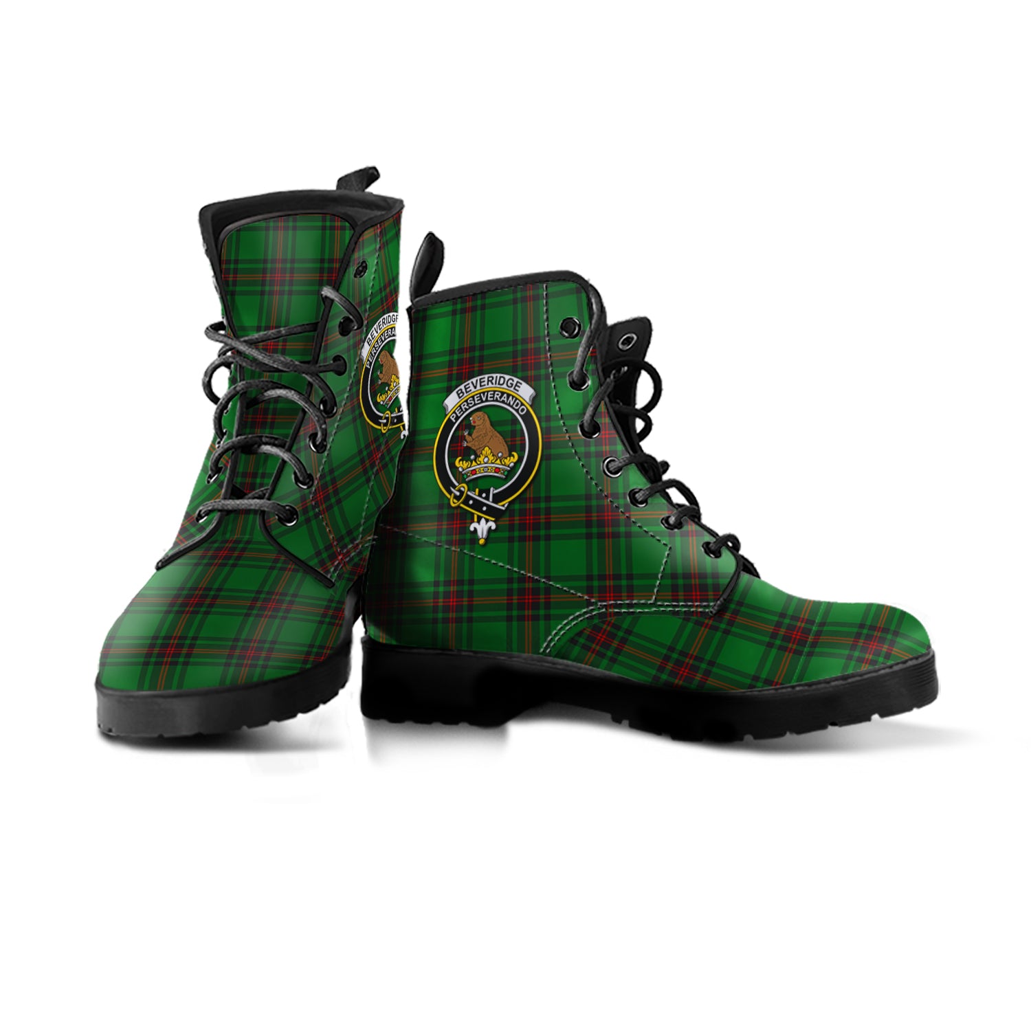 Beveridge Tartan Leather Boots with Family Crest - Tartanvibesclothing