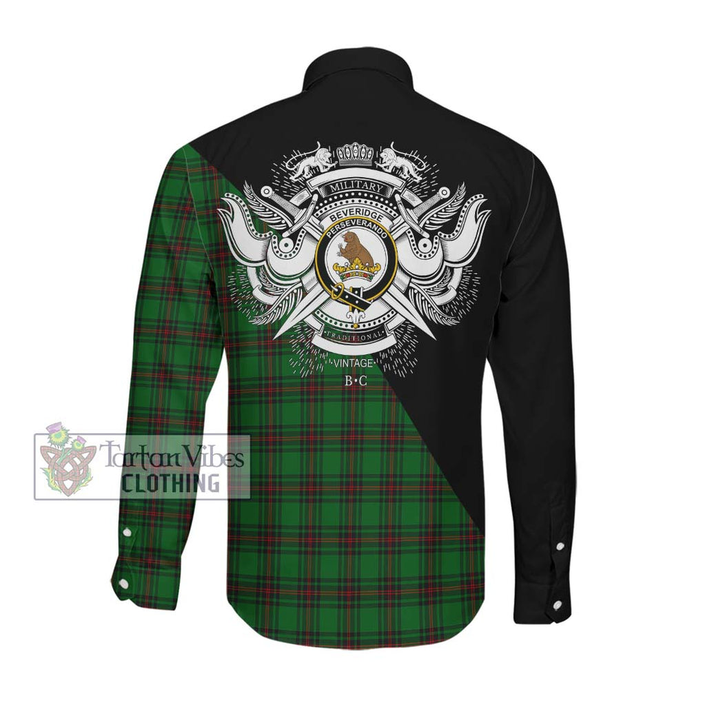 Beveridge Tartan Long Sleeve Button Shirt with Family Crest and Military Logo Style Men's Shirt - Tartanvibesclothing Shop