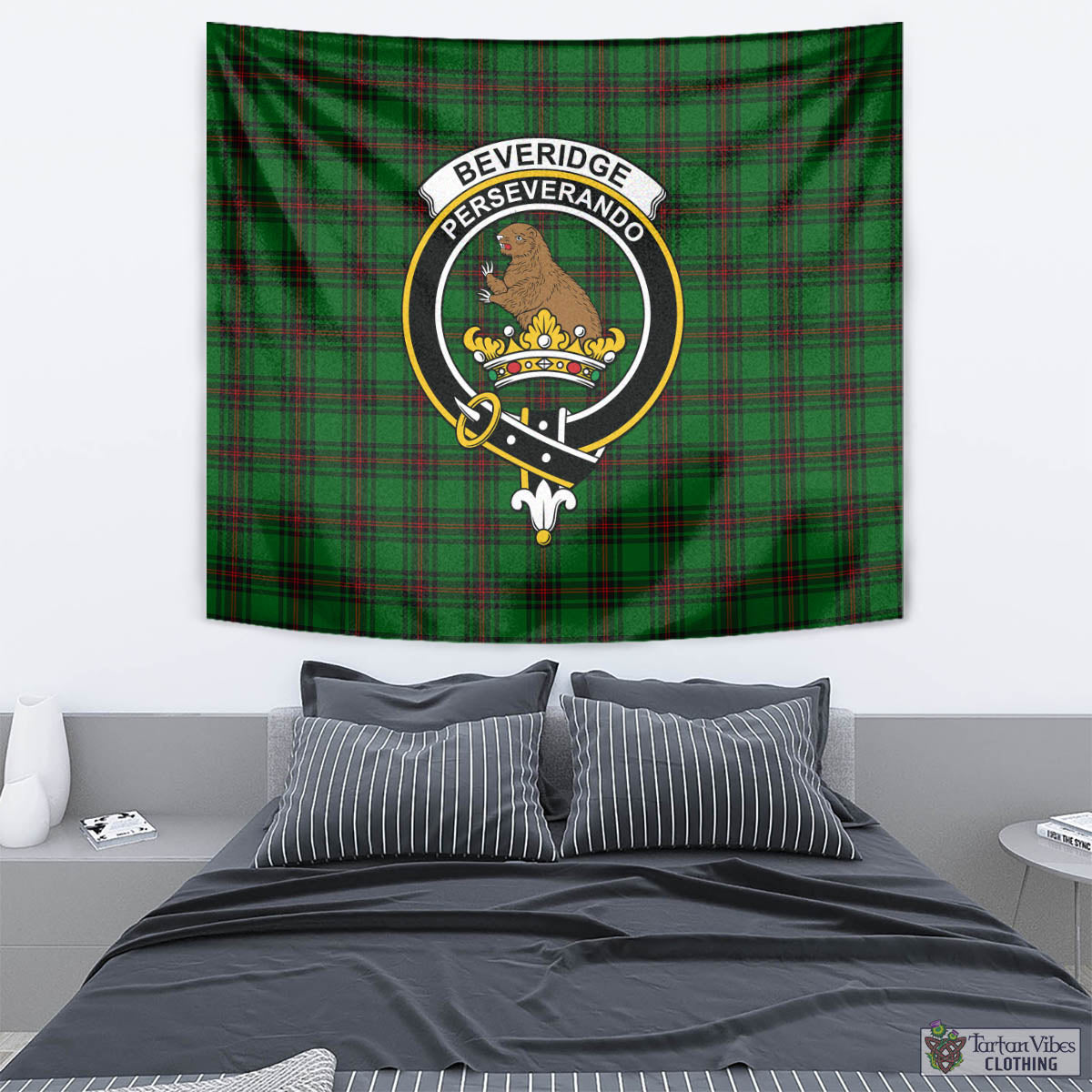 Tartan Vibes Clothing Beveridge Tartan Tapestry Wall Hanging and Home Decor for Room with Family Crest