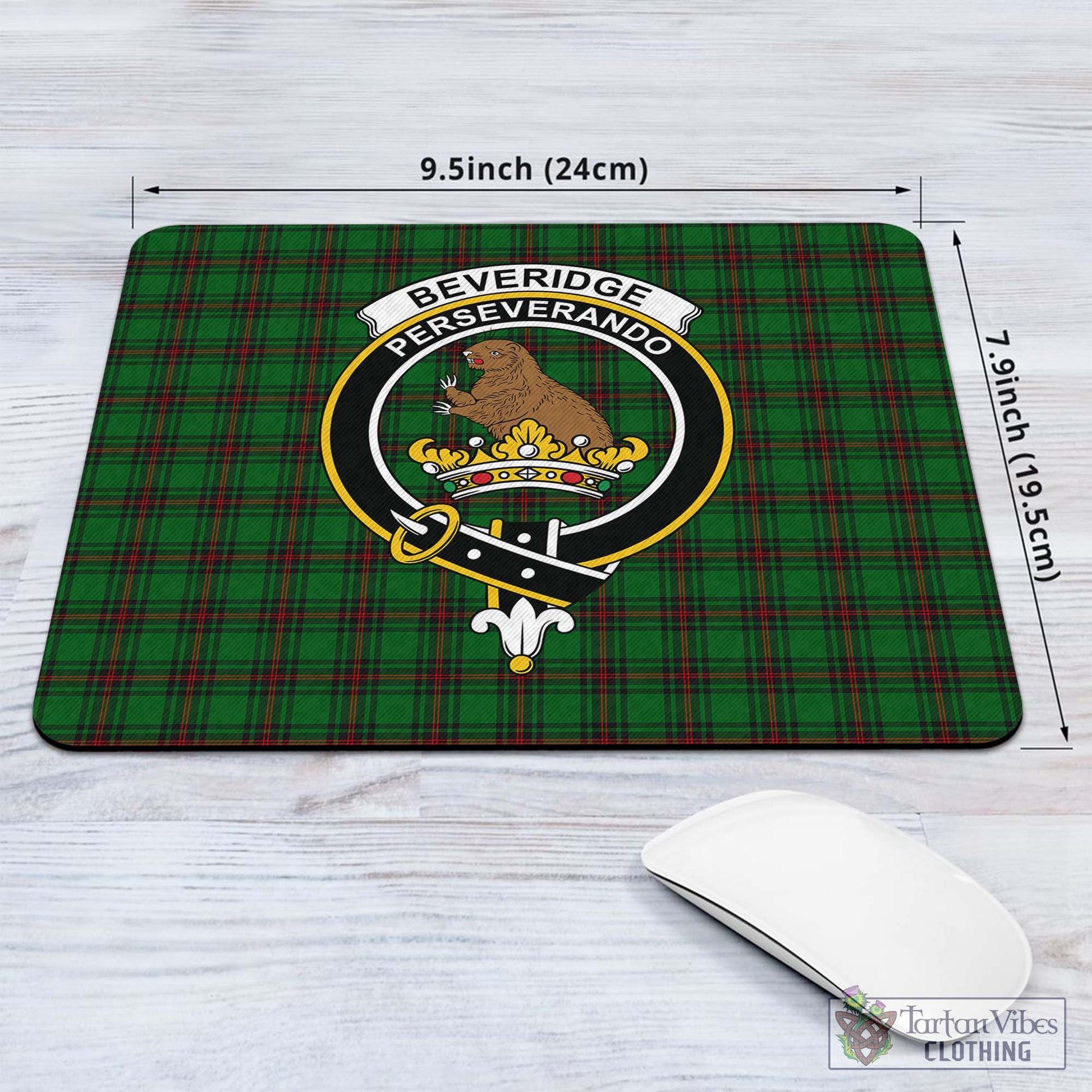 Tartan Vibes Clothing Beveridge Tartan Mouse Pad with Family Crest