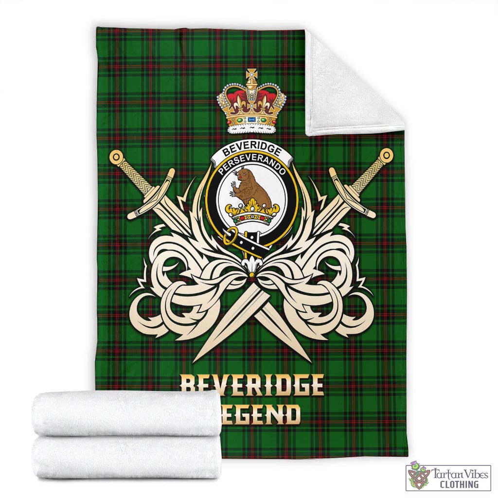 Tartan Vibes Clothing Beveridge Tartan Blanket with Clan Crest and the Golden Sword of Courageous Legacy