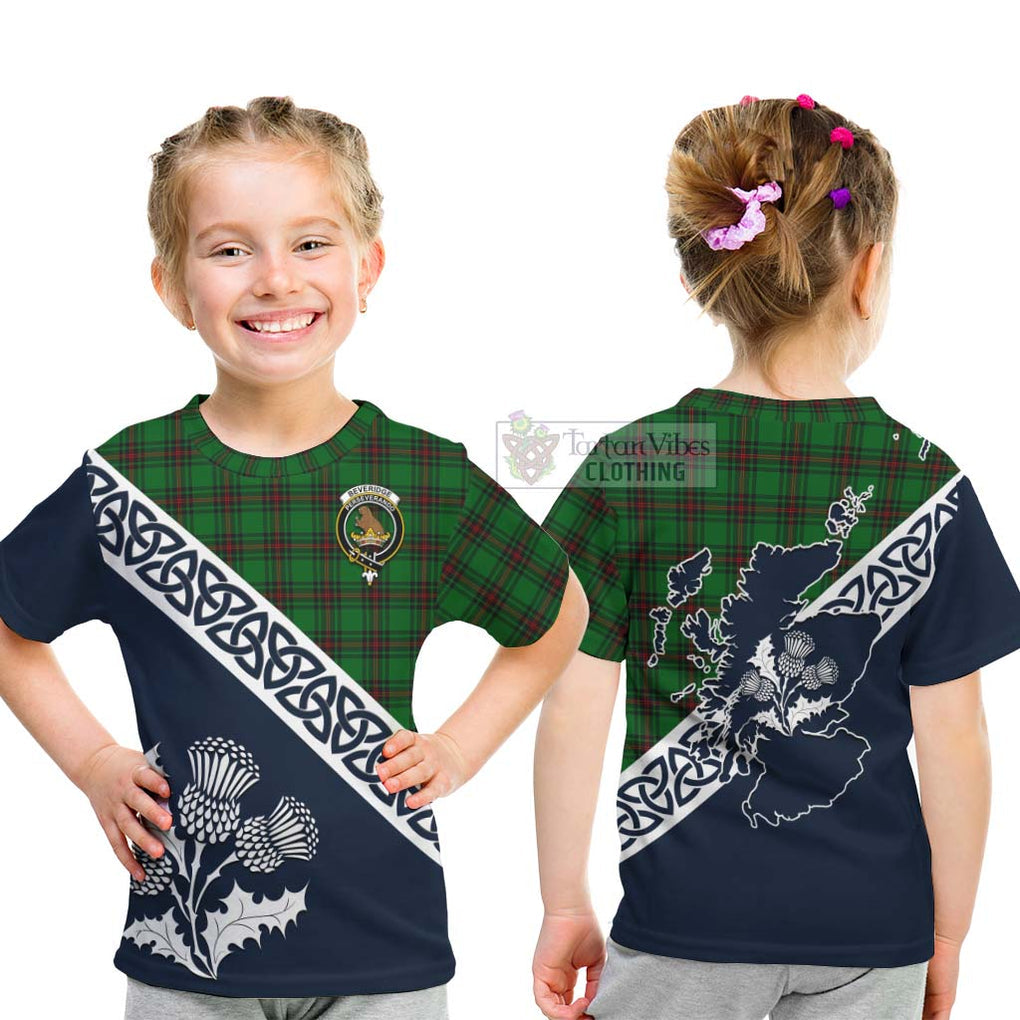 Tartan Vibes Clothing Beveridge Tartan Kid T-Shirt Featuring Thistle and Scotland Map