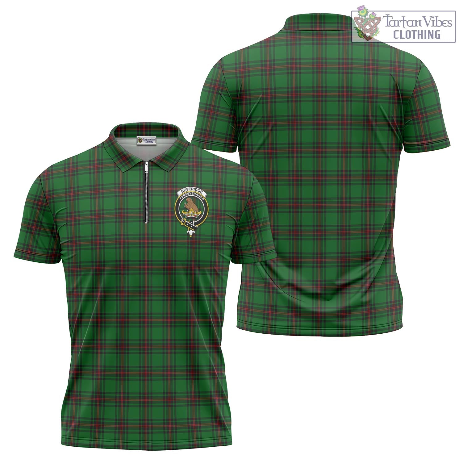 Tartan Vibes Clothing Beveridge Tartan Zipper Polo Shirt with Family Crest