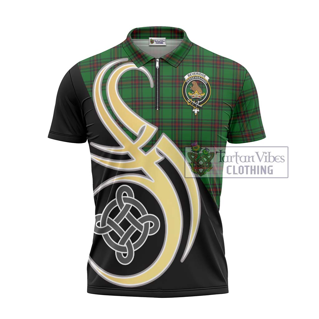 Tartan Vibes Clothing Beveridge Tartan Zipper Polo Shirt with Family Crest and Celtic Symbol Style