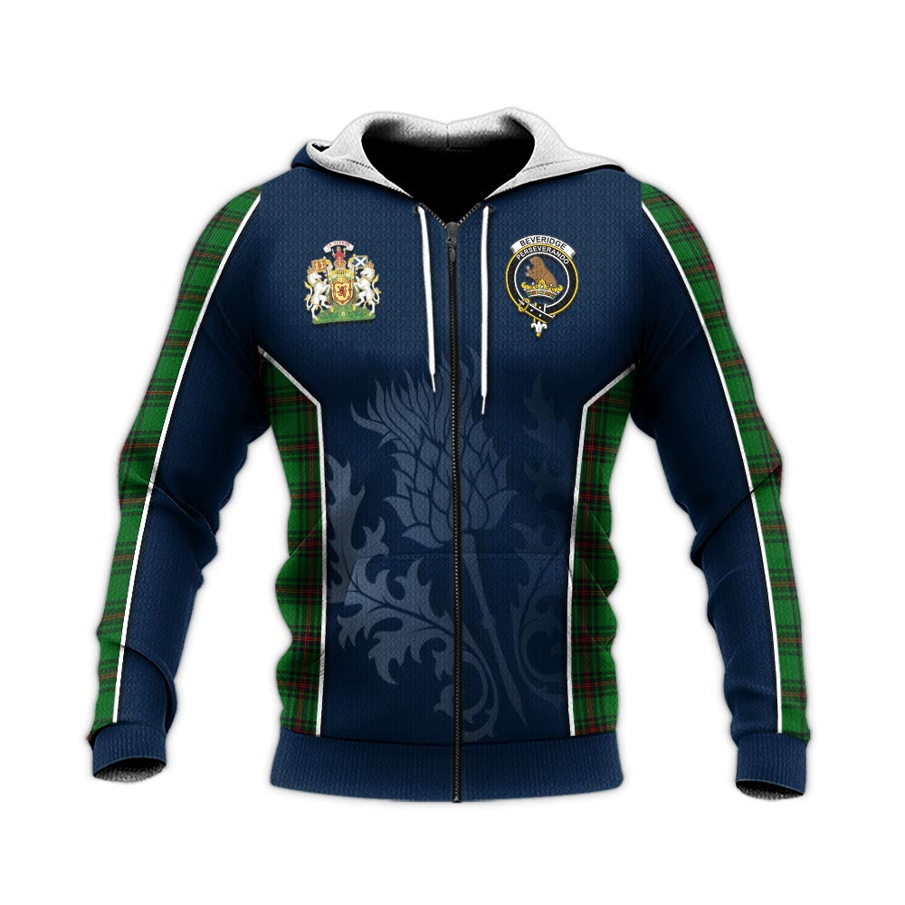 Tartan Vibes Clothing Beveridge Tartan Knitted Hoodie with Family Crest and Scottish Thistle Vibes Sport Style