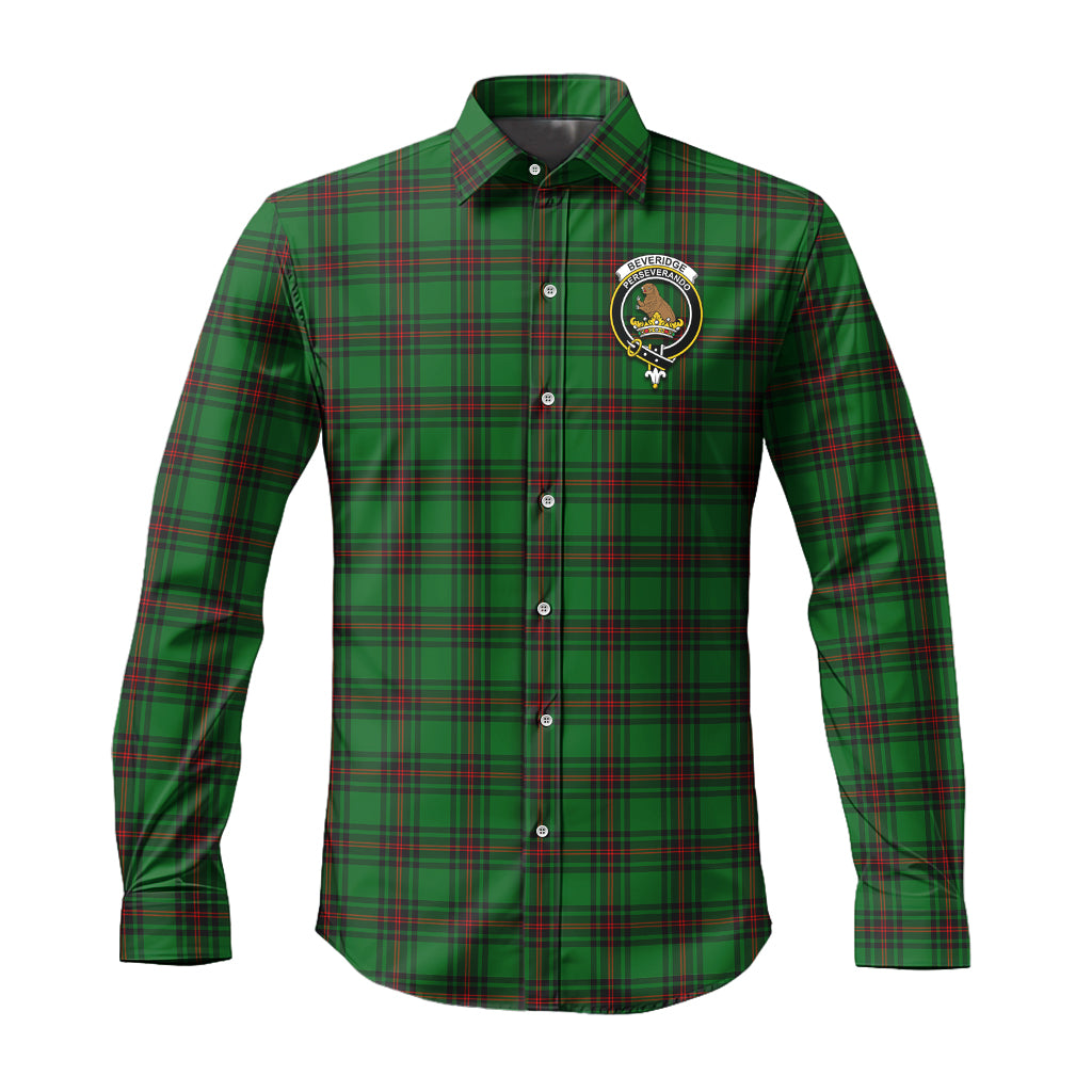 Beveridge Tartan Long Sleeve Button Up Shirt with Family Crest - Tartanvibesclothing