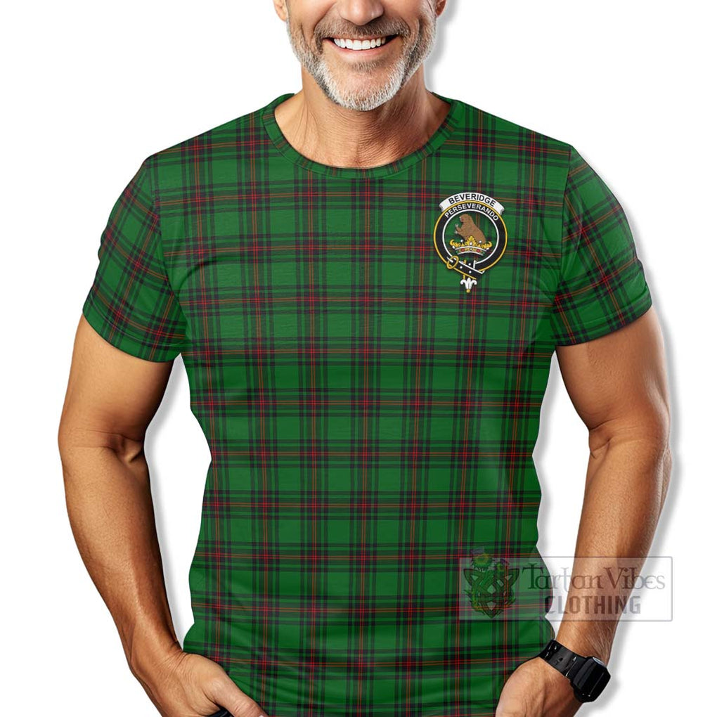 Tartan Vibes Clothing Beveridge Tartan T-Shirt with Family Crest Celtic Skull Style