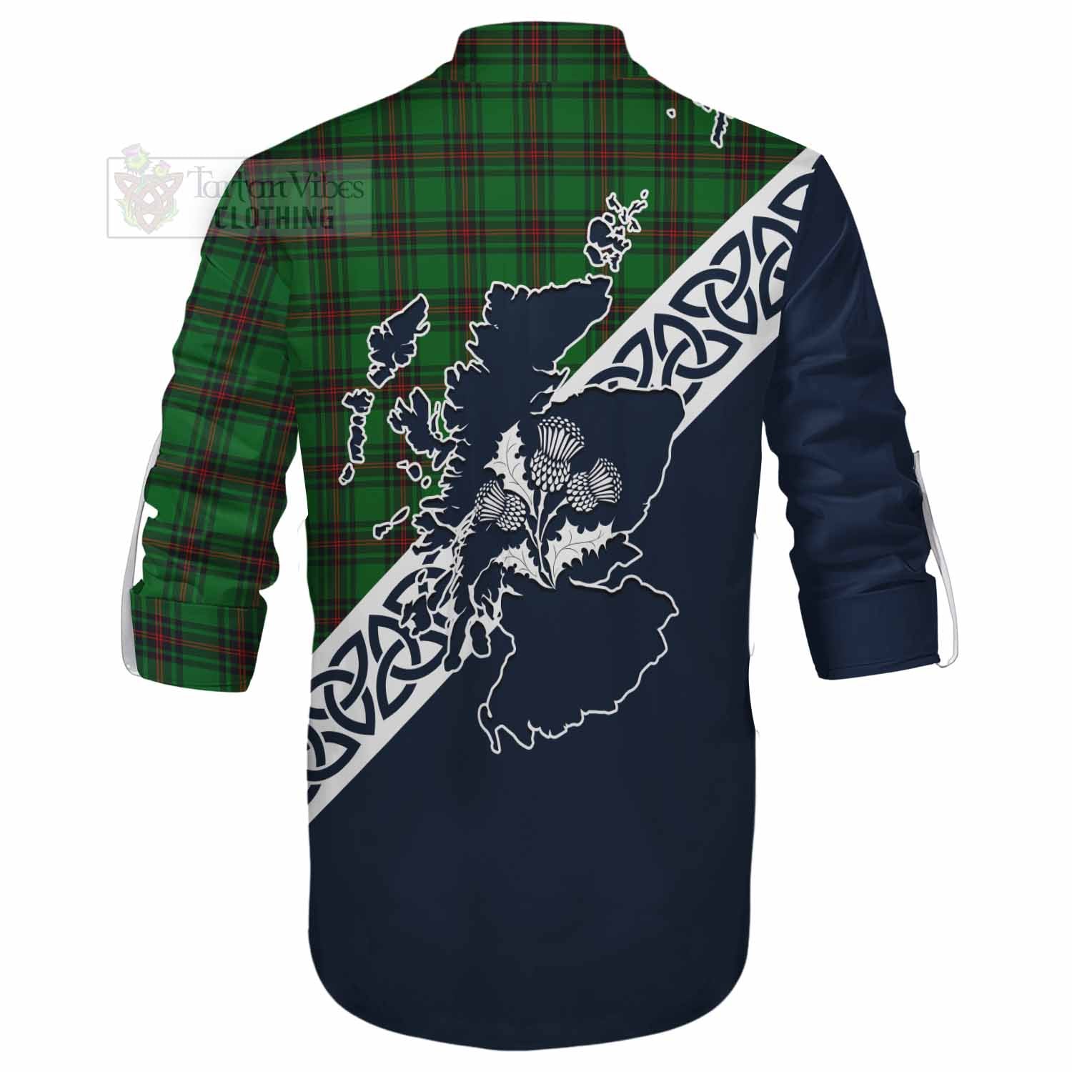 Tartan Vibes Clothing Beveridge Tartan Ghillie Kilt Shirt Featuring Thistle and Scotland Map