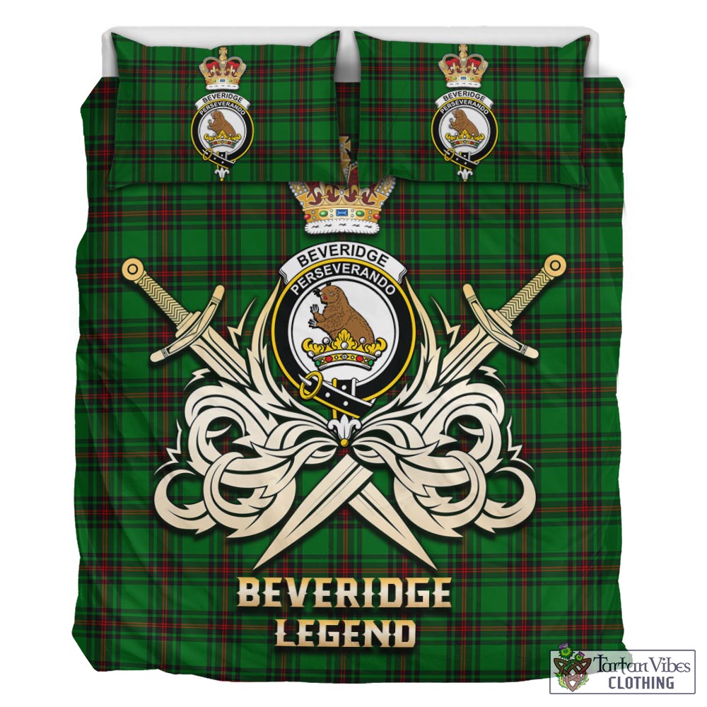 Tartan Vibes Clothing Beveridge Tartan Bedding Set with Clan Crest and the Golden Sword of Courageous Legacy