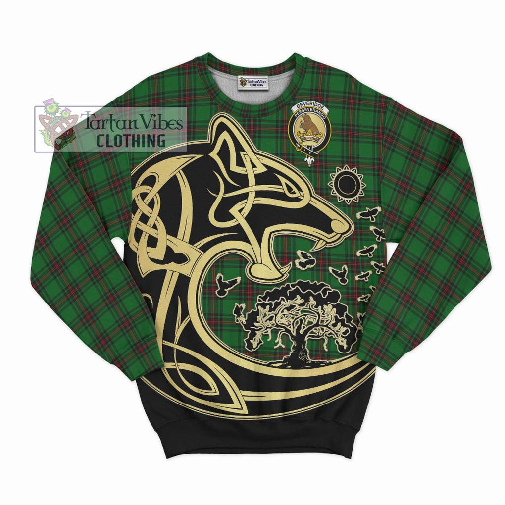 Beveridge Tartan Sweatshirt with Family Crest Celtic Wolf Style - Tartan Vibes Clothing