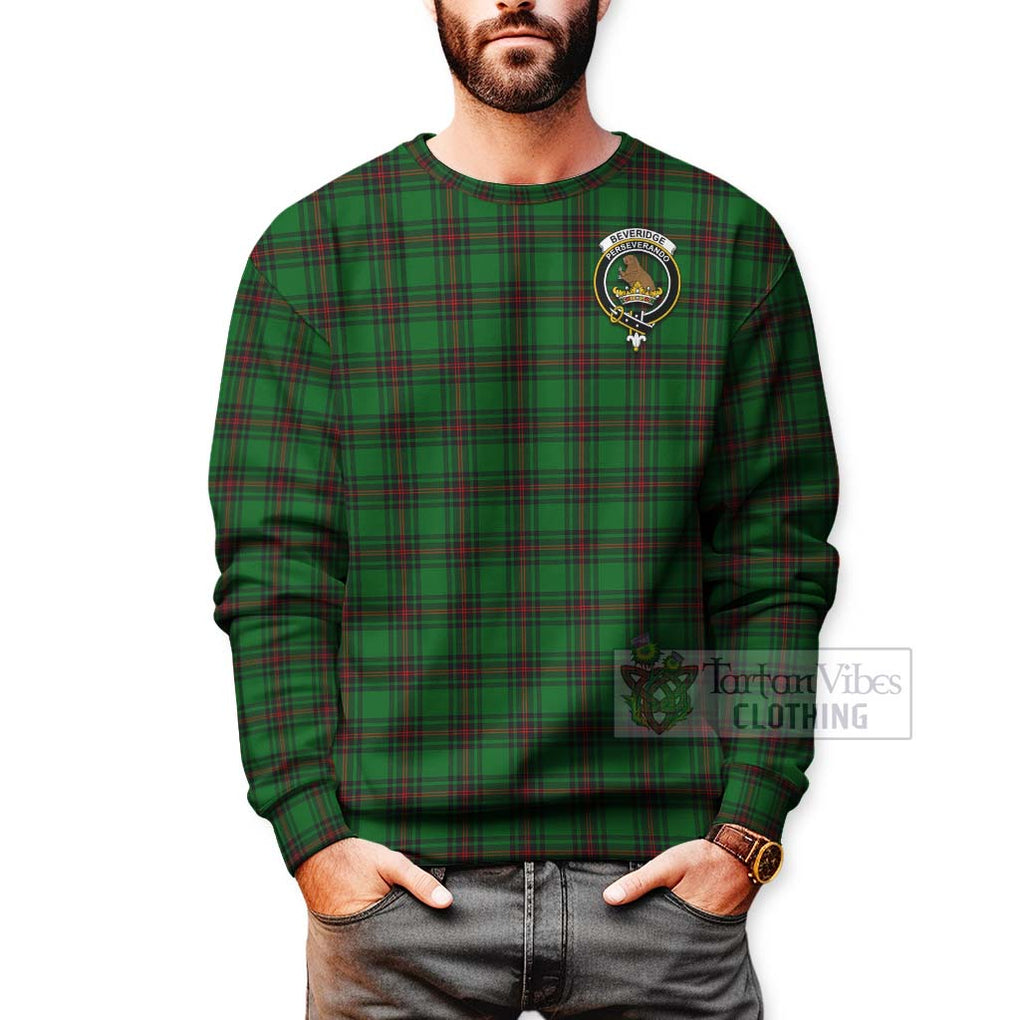 Tartan Vibes Clothing Beveridge Tartan Sweatshirt with Family Crest and Bearded Skull Holding Bottles of Whiskey