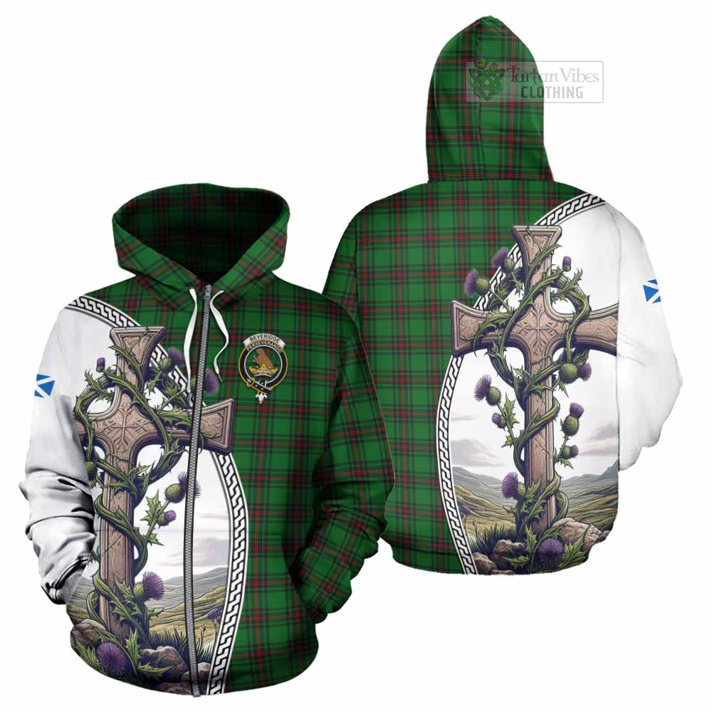 Tartan Vibes Clothing Beveridge Tartan Hoodie with Family Crest and St. Andrew's Cross Accented by Thistle Vines