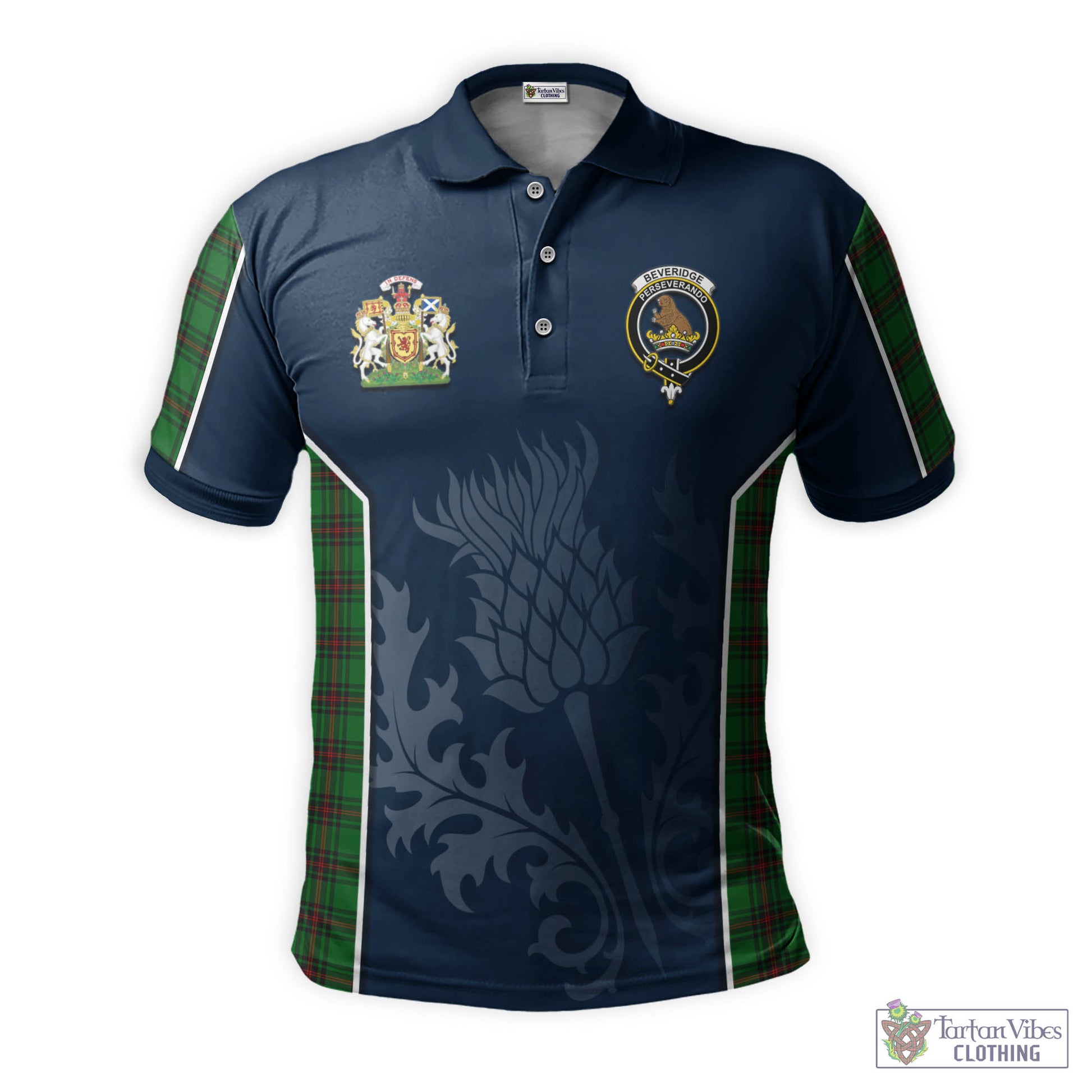 Tartan Vibes Clothing Beveridge Tartan Men's Polo Shirt with Family Crest and Scottish Thistle Vibes Sport Style