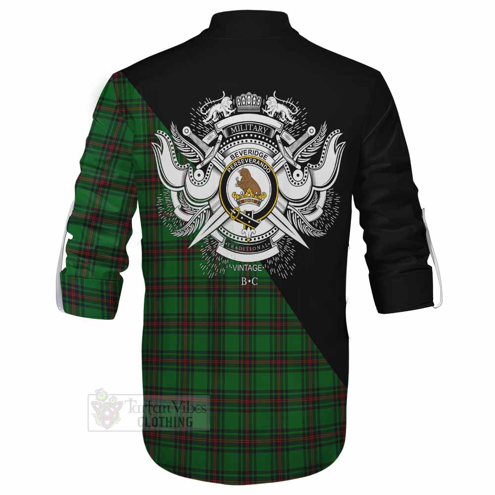 Tartan Vibes Clothing Beveridge Tartan Ghillie Kilt Shirt with Family Crest and Military Logo Style