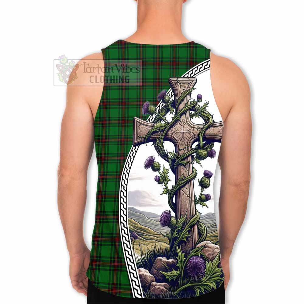 Tartan Vibes Clothing Beveridge Tartan Men's Tank Top with Family Crest and St. Andrew's Cross Accented by Thistle Vines