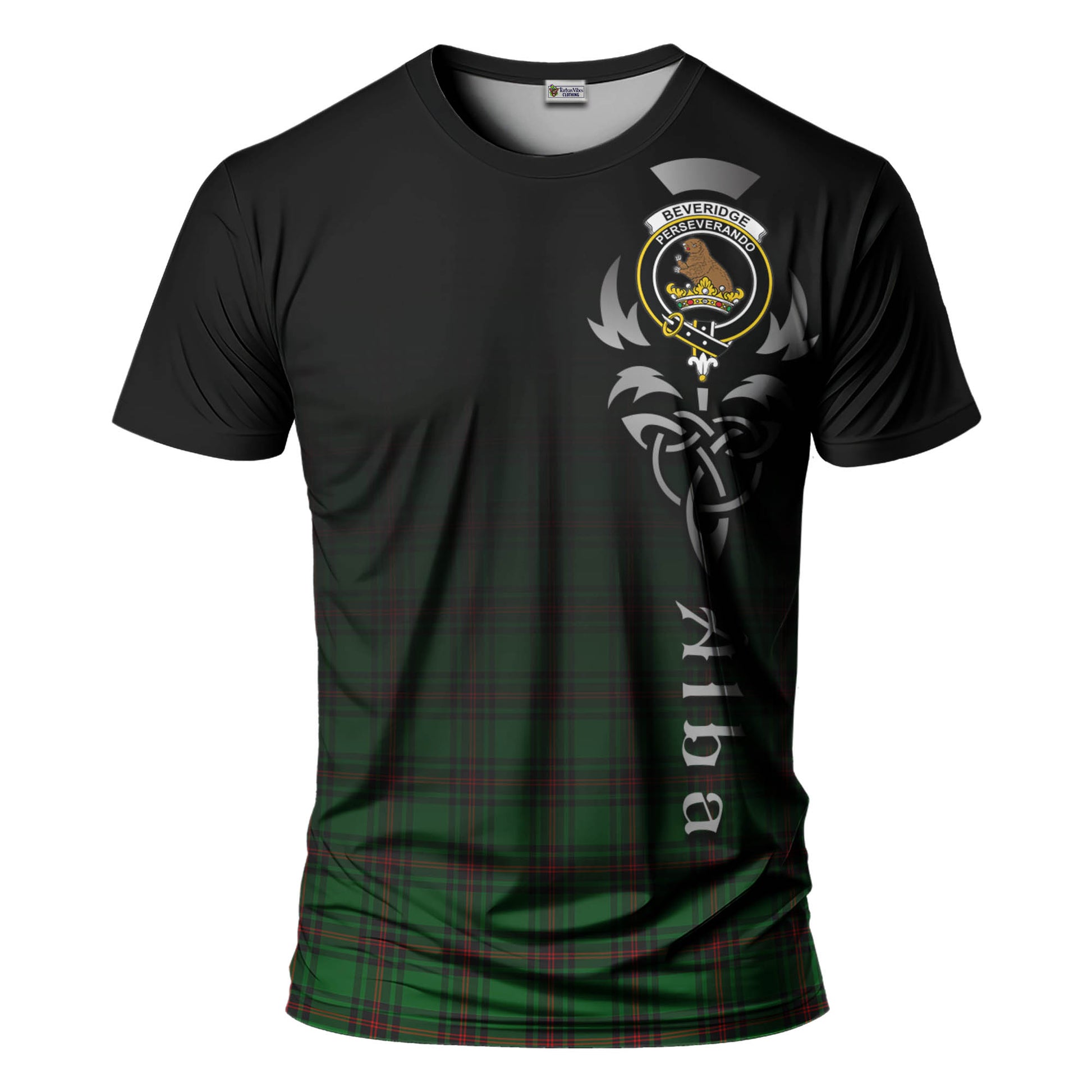 Tartan Vibes Clothing Beveridge Tartan T-Shirt Featuring Alba Gu Brath Family Crest Celtic Inspired