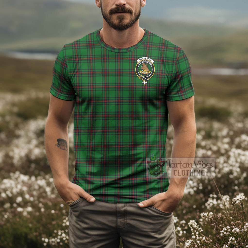 Tartan Vibes Clothing Beveridge Tartan T-Shirt with Family Crest and Bearded Skull Holding Bottles of Whiskey