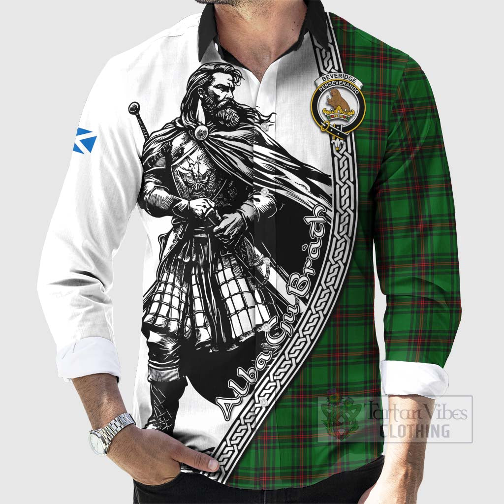 Tartan Vibes Clothing Beveridge Tartan Clan Crest Long Sleeve Button Shirt with Highlander Warrior Celtic Style