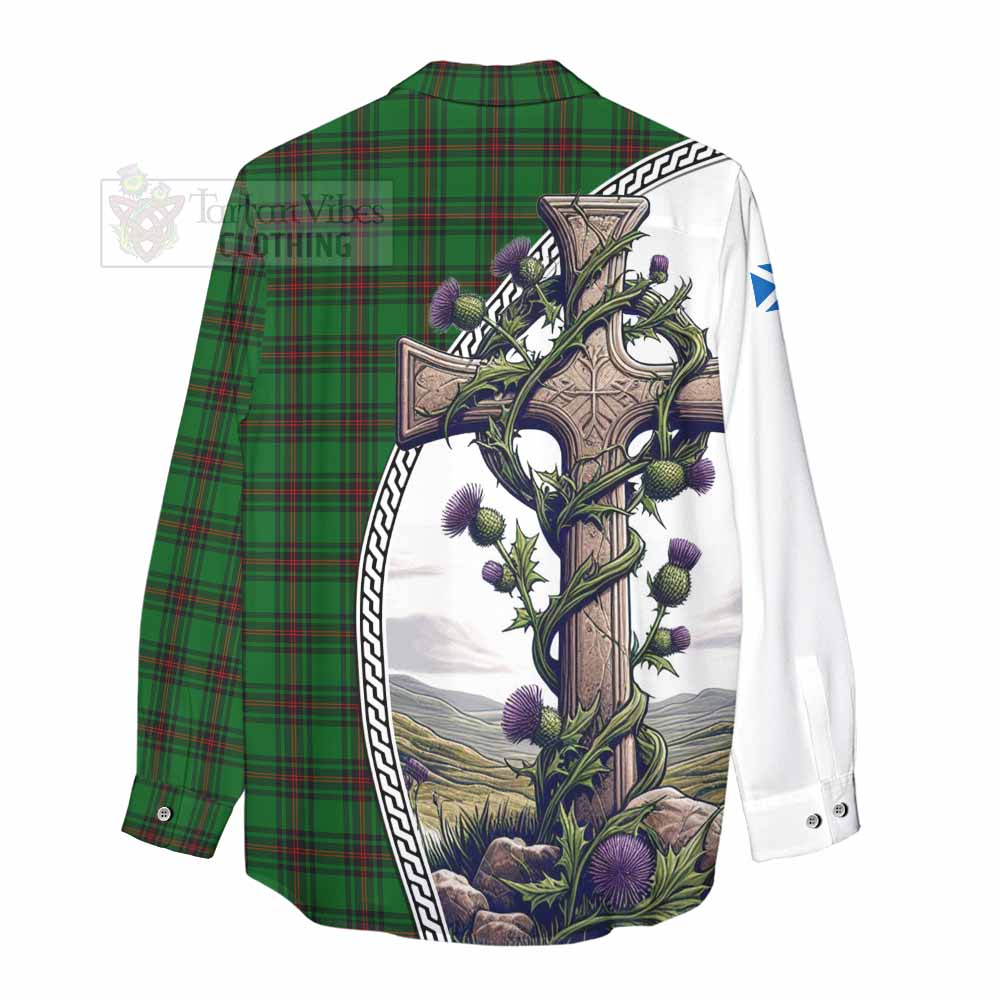 Tartan Vibes Clothing Beveridge Tartan Women's Casual Shirt with Family Crest and St. Andrew's Cross Accented by Thistle Vines