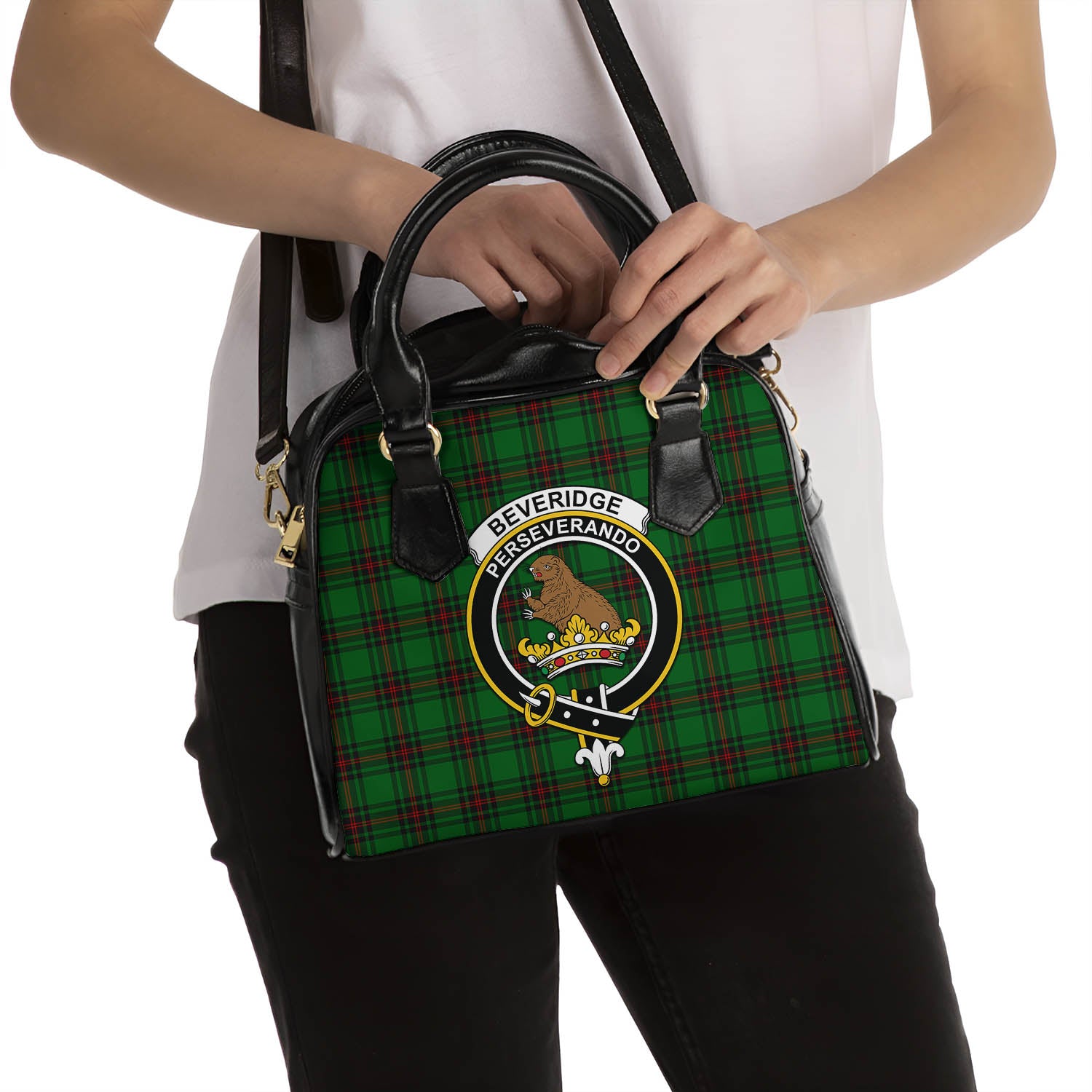 Beveridge Tartan Shoulder Handbags with Family Crest - Tartanvibesclothing