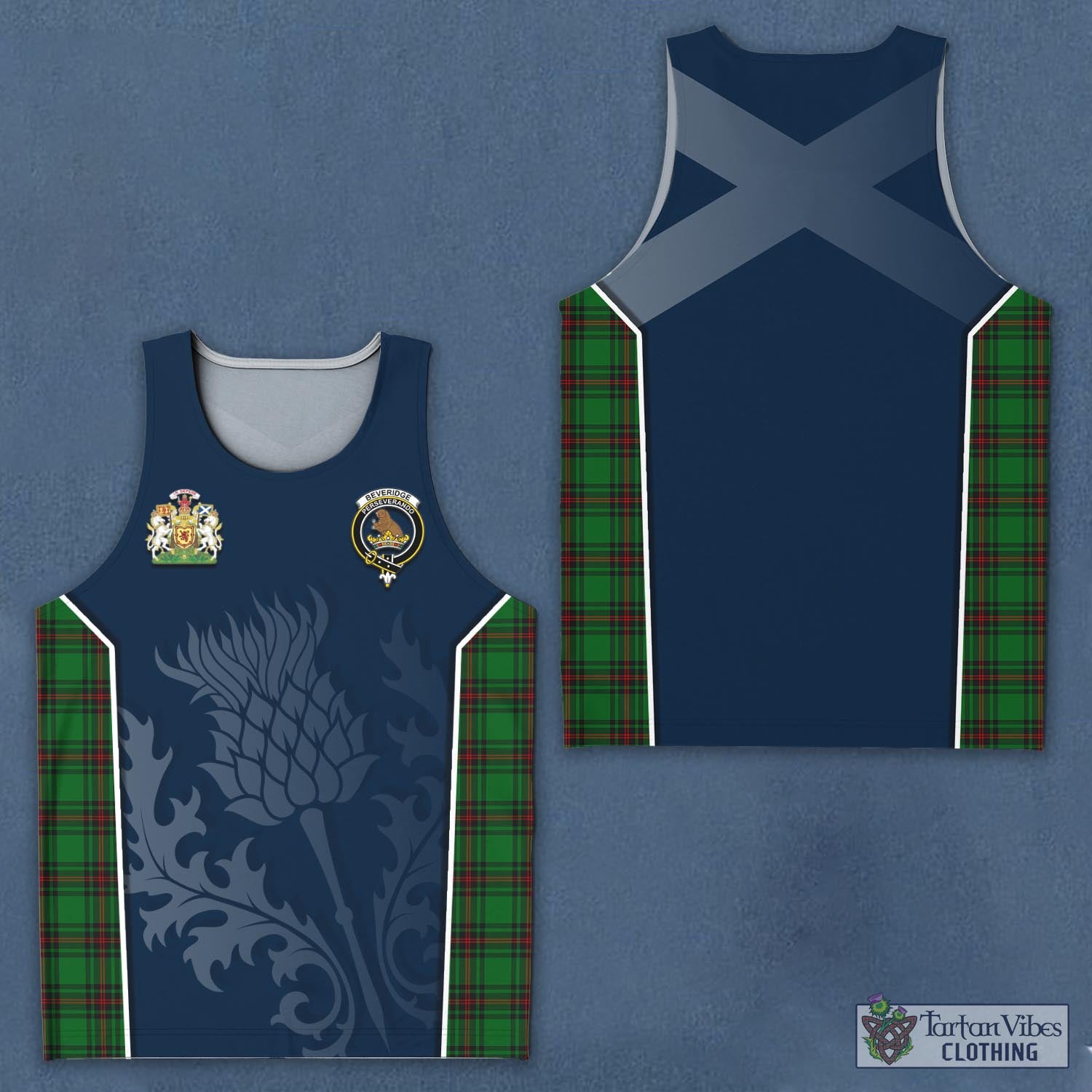 Tartan Vibes Clothing Beveridge Tartan Men's Tanks Top with Family Crest and Scottish Thistle Vibes Sport Style