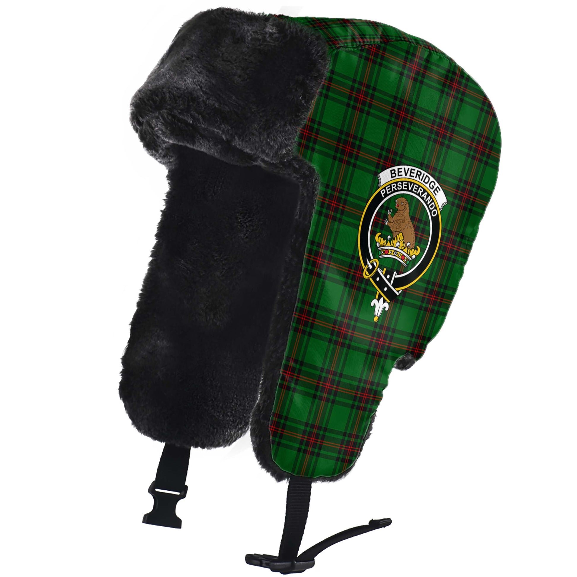 Beveridge Tartan Winter Trapper Hat with Family Crest - Tartanvibesclothing