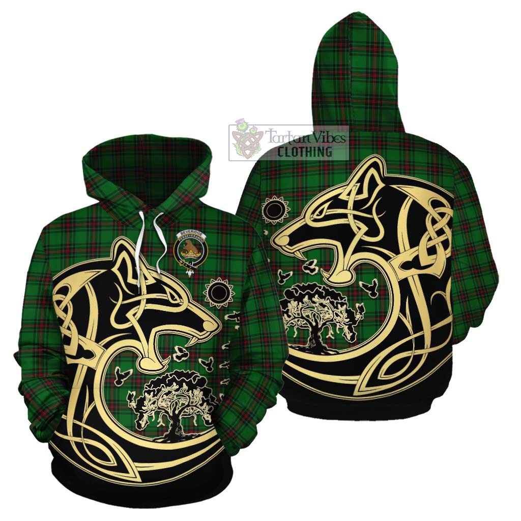 Tartan Vibes Clothing Beveridge Tartan Cotton Hoodie with Family Crest Celtic Wolf Style