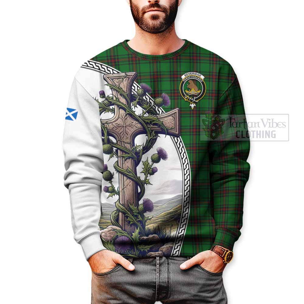 Tartan Vibes Clothing Beveridge Tartan Sweatshirt with Family Crest and St. Andrew's Cross Accented by Thistle Vines