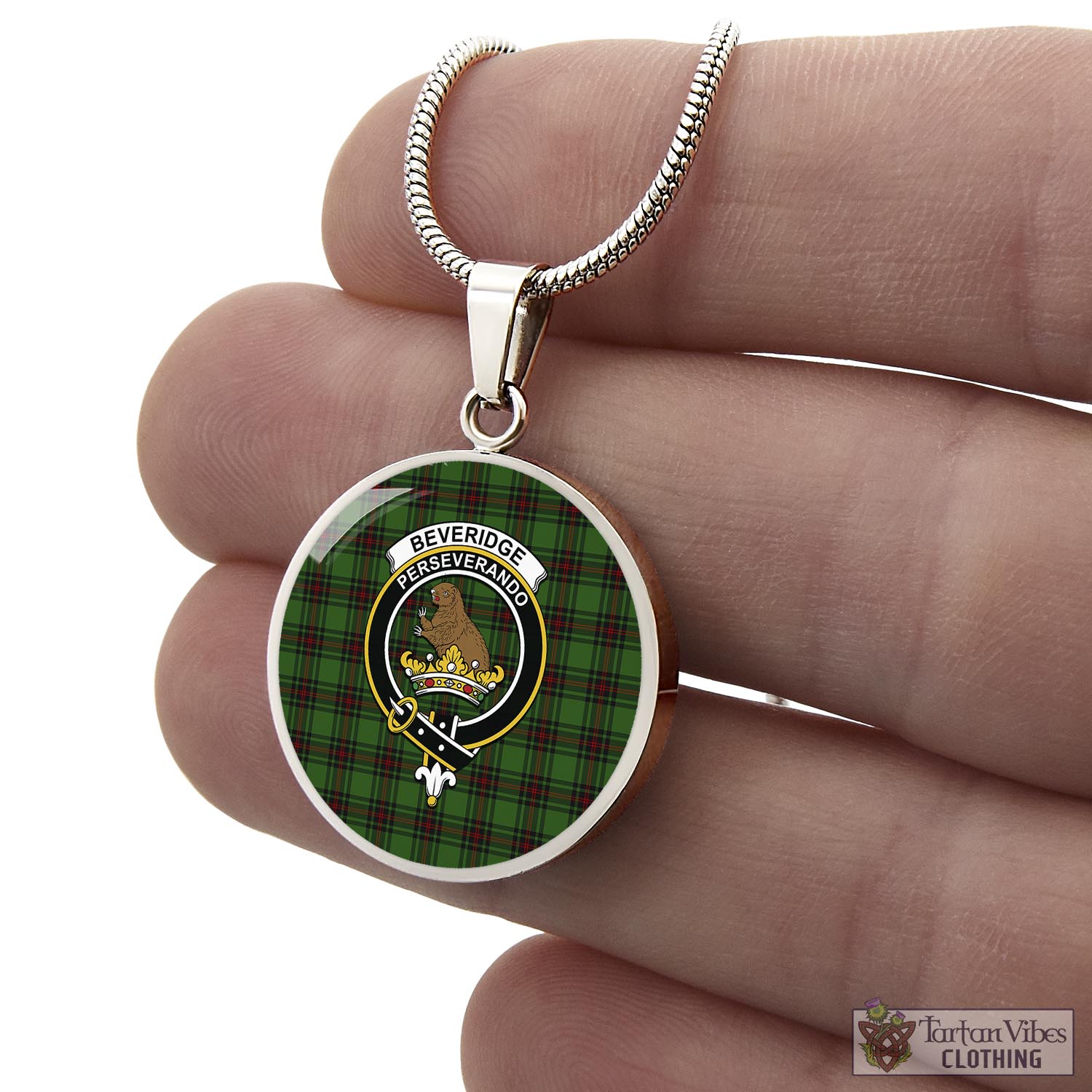 Tartan Vibes Clothing Beveridge Tartan Circle Necklace with Family Crest