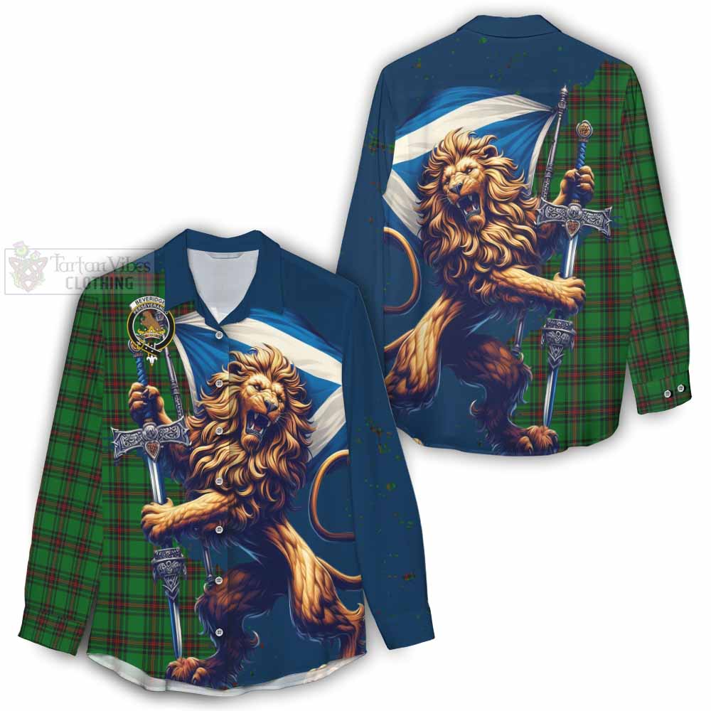 Tartan Vibes Clothing Beveridge Tartan Family Crest Women's Casual Shirt with Scottish Majestic Lion