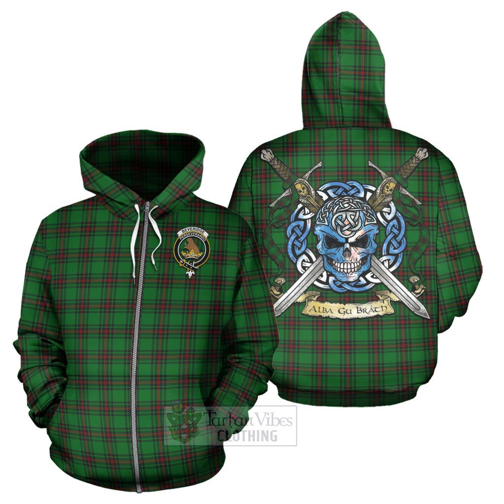 Tartan Vibes Clothing Beveridge Tartan Hoodie with Family Crest Celtic Skull Style