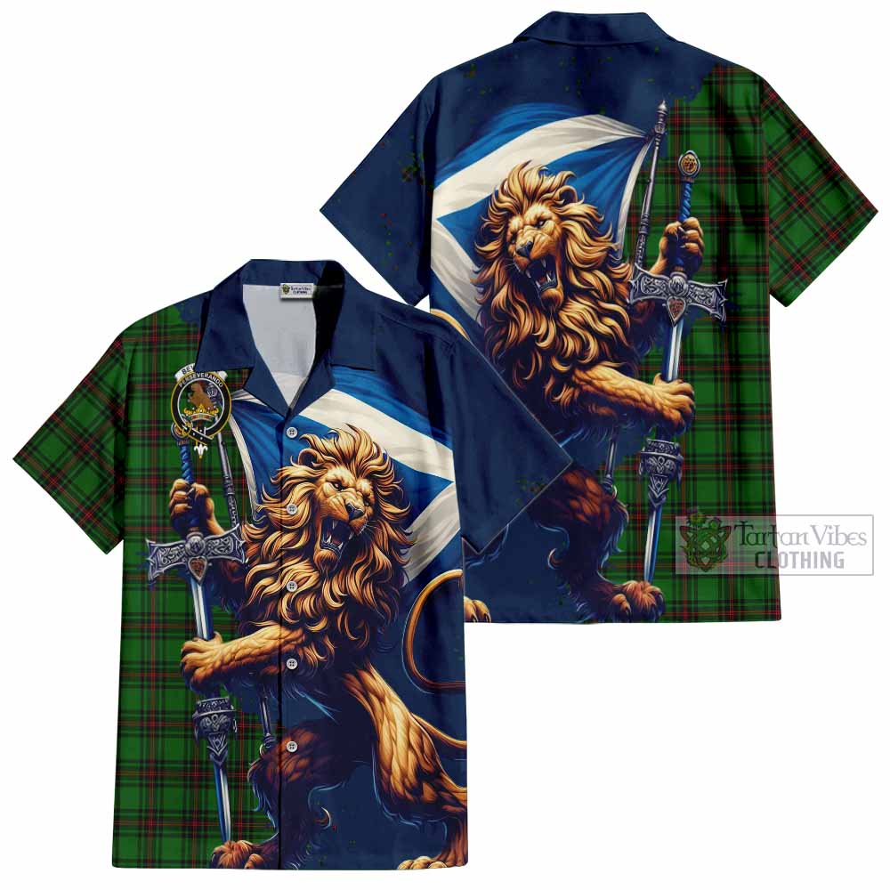 Tartan Vibes Clothing Beveridge Tartan Family Crest Short Sleeve Button Shirt with Scottish Majestic Lion