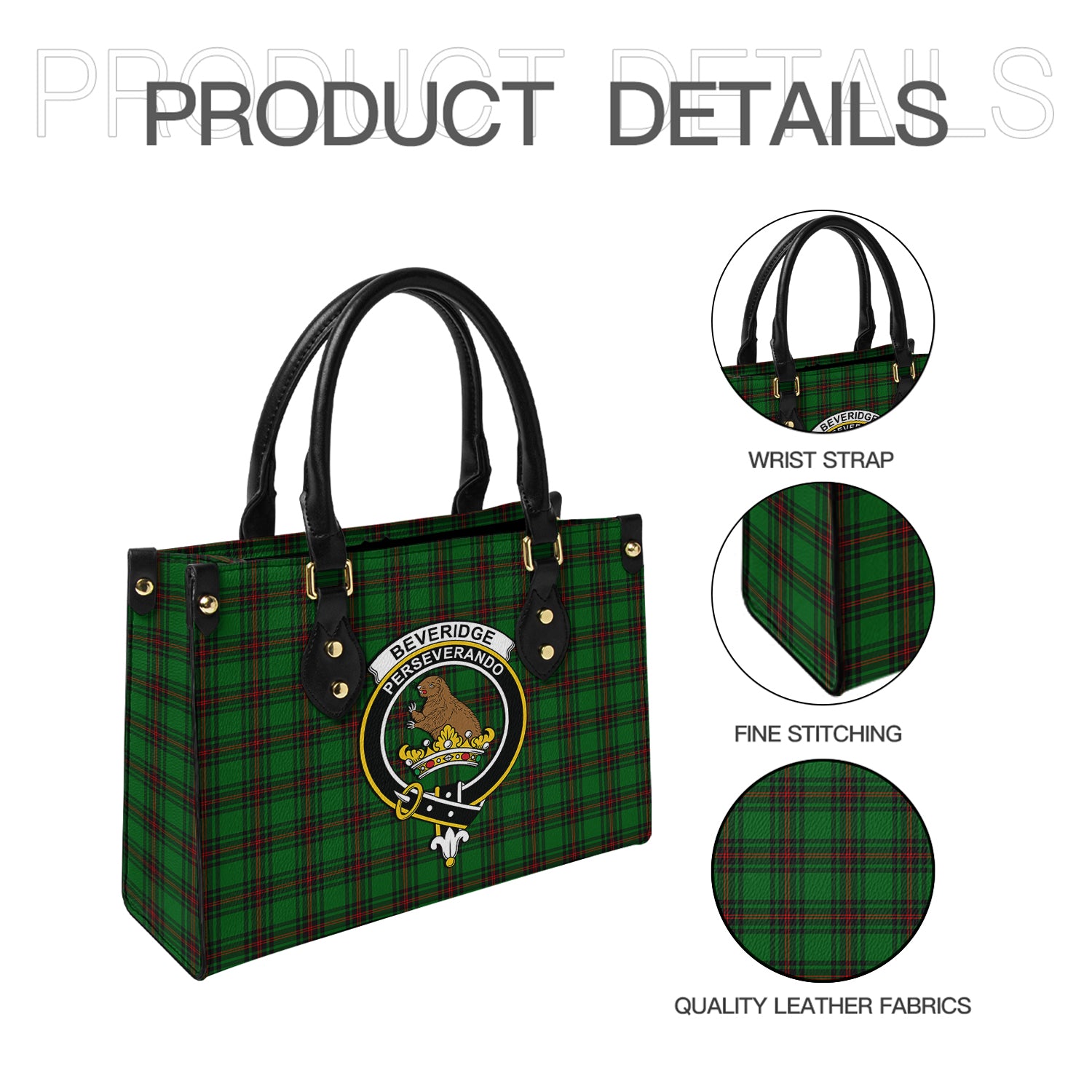 Beveridge Tartan Leather Bag with Family Crest - Tartanvibesclothing