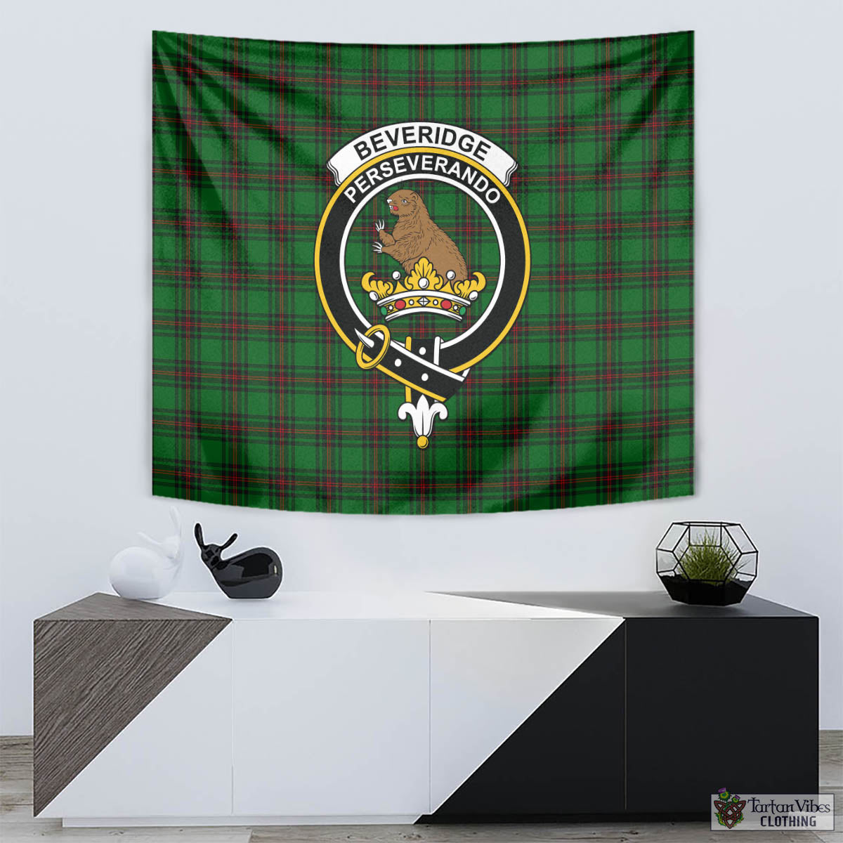 Tartan Vibes Clothing Beveridge Tartan Tapestry Wall Hanging and Home Decor for Room with Family Crest