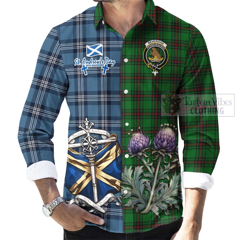 Tartan Vibes Clothing Beveridge Tartan Long Sleeve Button Shirt Happy St. Andrew's Day Half Tartan Style