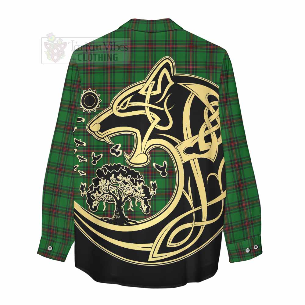 Tartan Vibes Clothing Beveridge Tartan Women's Casual Shirt with Family Crest Celtic Wolf Style