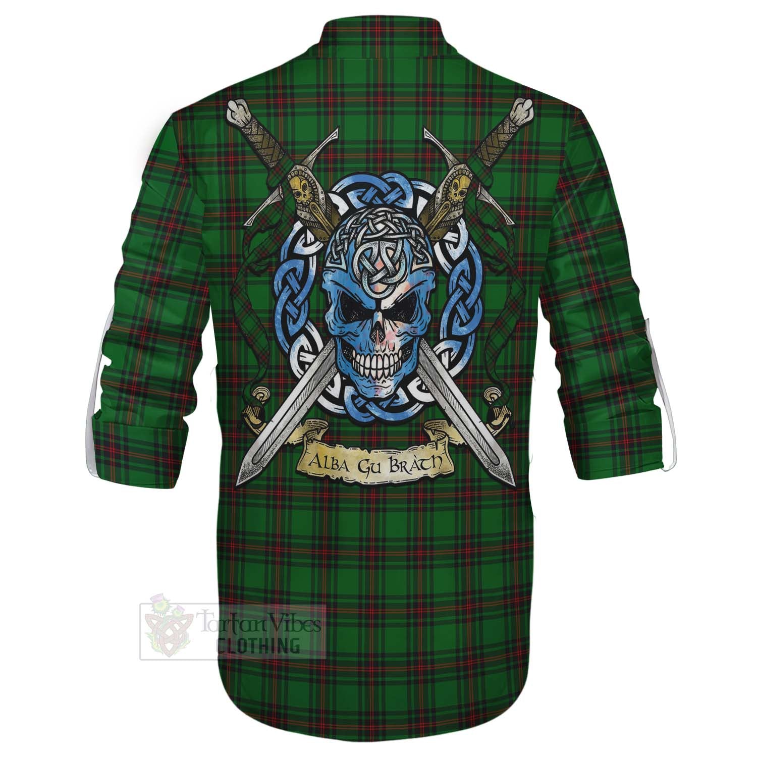 Tartan Vibes Clothing Beveridge Tartan Ghillie Kilt Shirt with Family Crest Celtic Skull Style