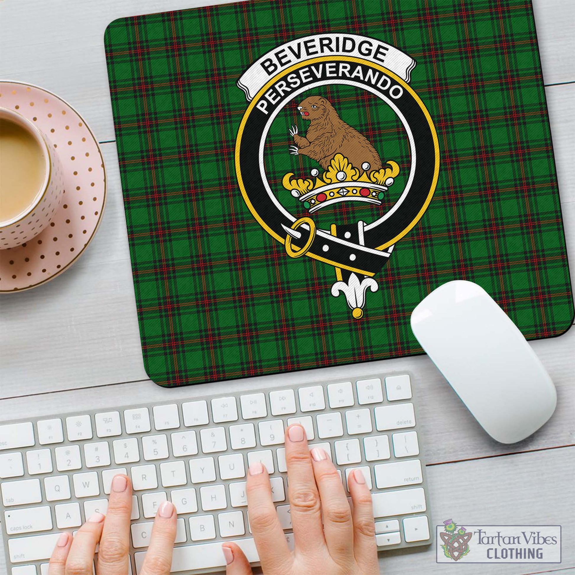 Tartan Vibes Clothing Beveridge Tartan Mouse Pad with Family Crest