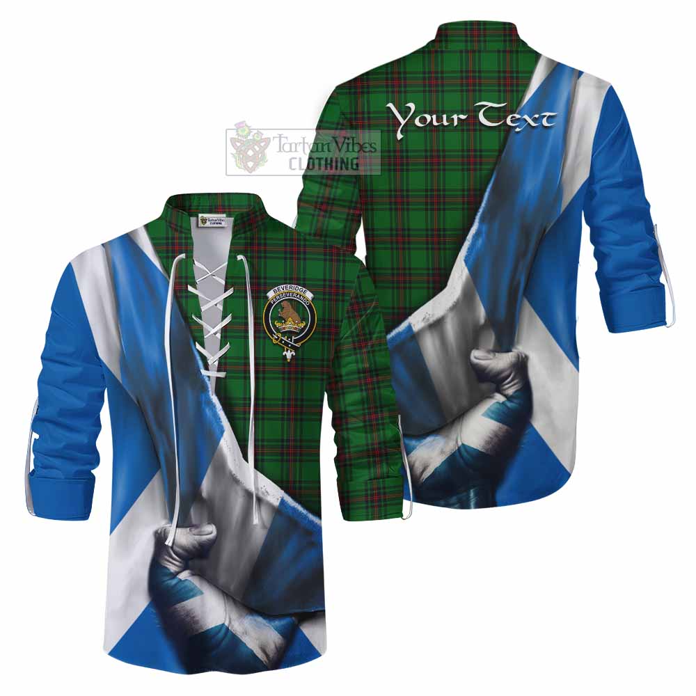 Tartan Vibes Clothing Beveridge Tartan Ghillie Kilt Shirt with Family Crest Scotland Patriotic Style